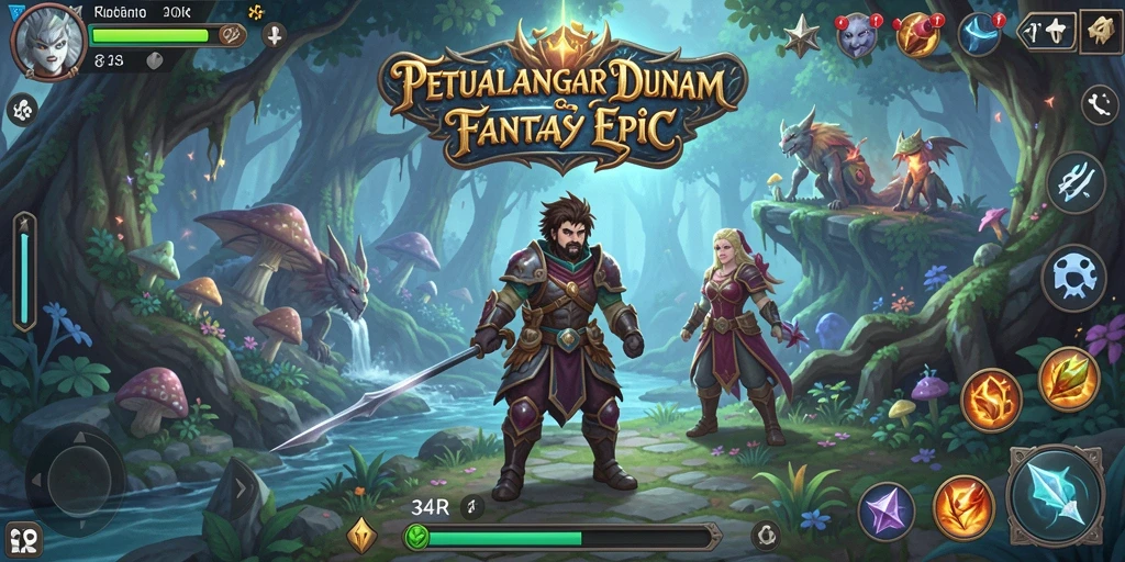 Screenshot menunjukkan pertempuran epik dalam 34R dengan grafis yang menakjubkan.