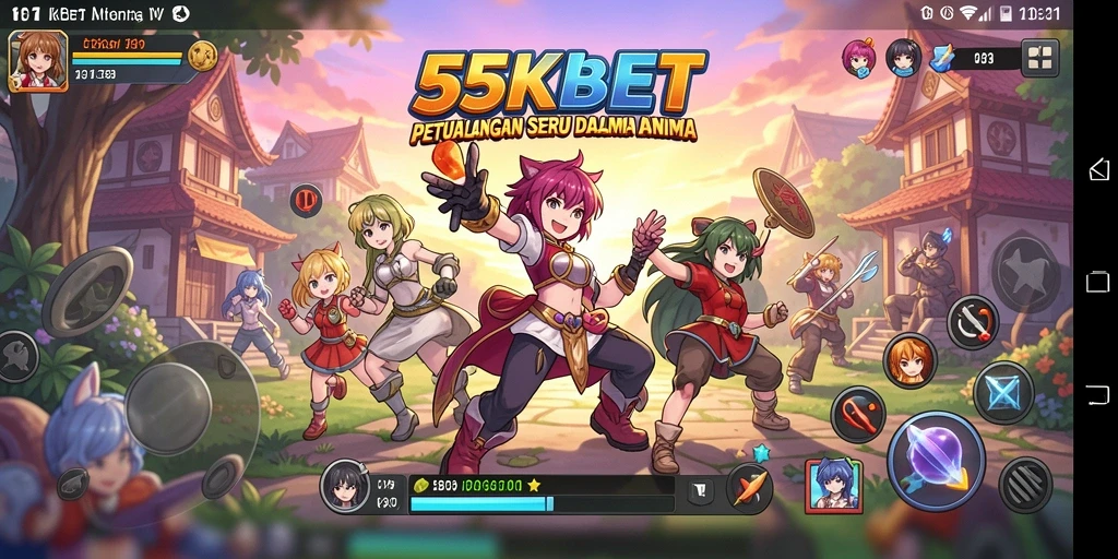 Screenshot gameplay 55KBET menampilkan pertarungan karakter anime yang epik.