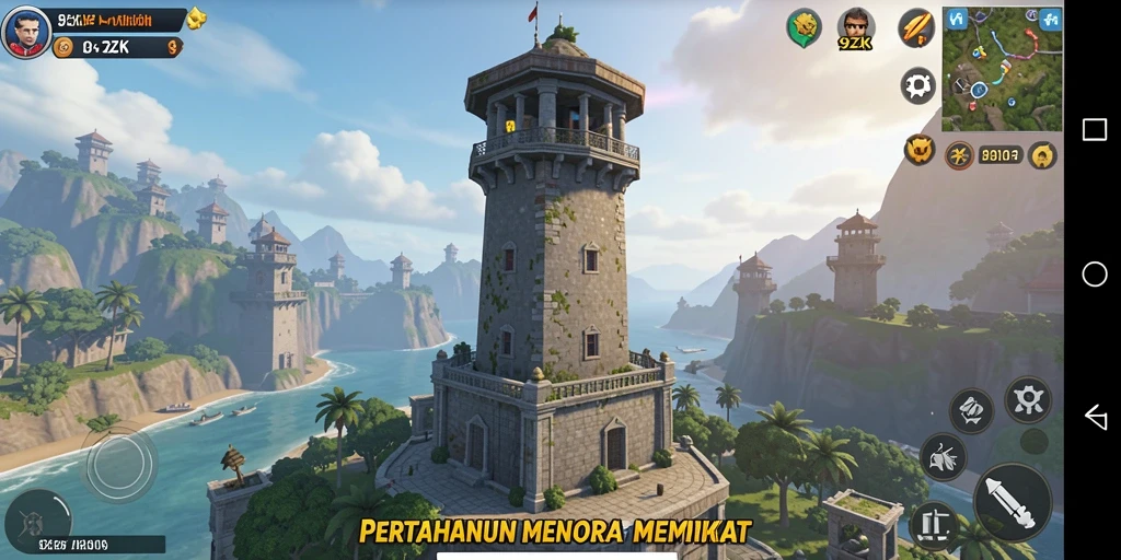 Screenshot menampilkan gameplay seru dari 9ZK dalam mode Tower Defense.