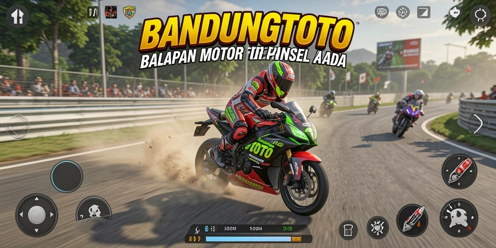 Screenshot gameplay <strong>BANDUNGTOTO</strong> menampilkan aksi balapan motor yang mendebarkan.