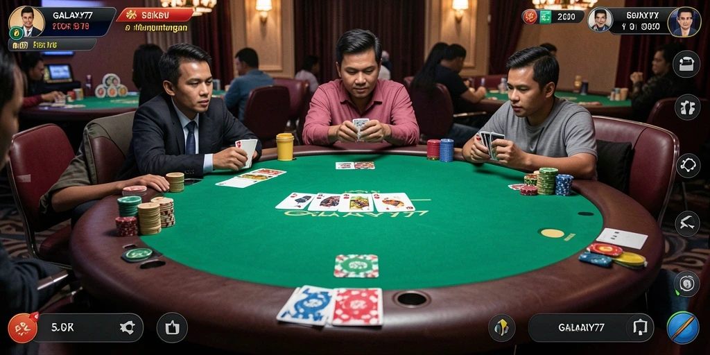 Tampilan permainan Poker yang menegangkan di GALAXY77.