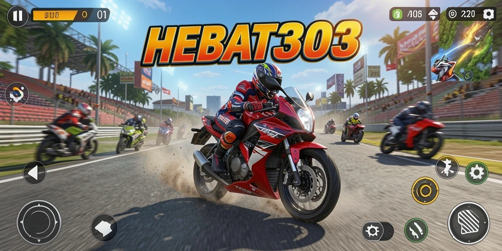 Gameplay seru dalam HEBAT303 dengan balapan motor yang mendebarkan.