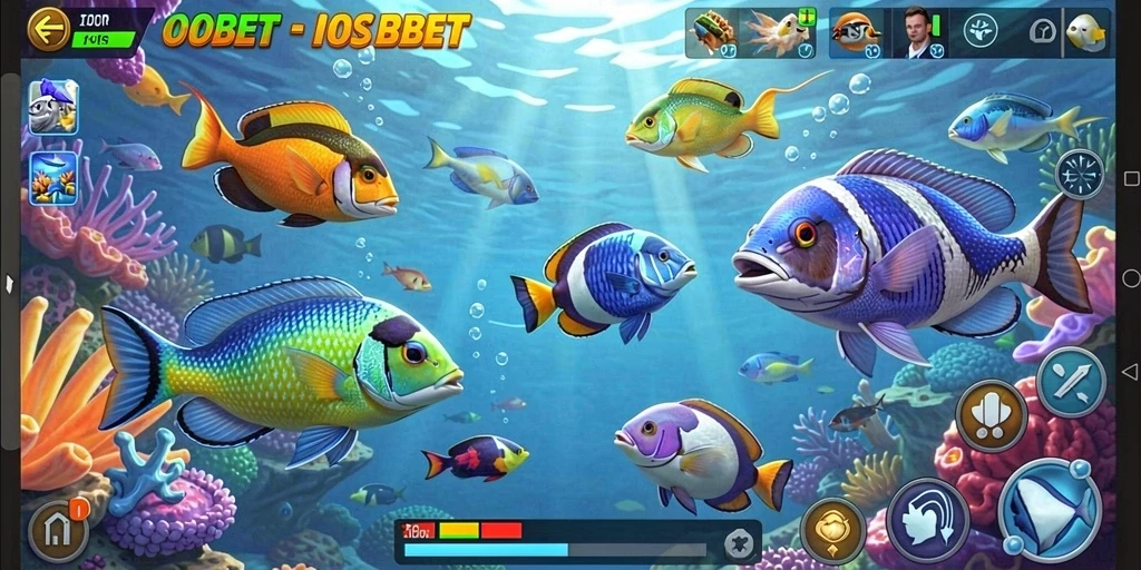 Screenshot gameplay IOSBET menampilkan aksi menembak ikan yang seru.