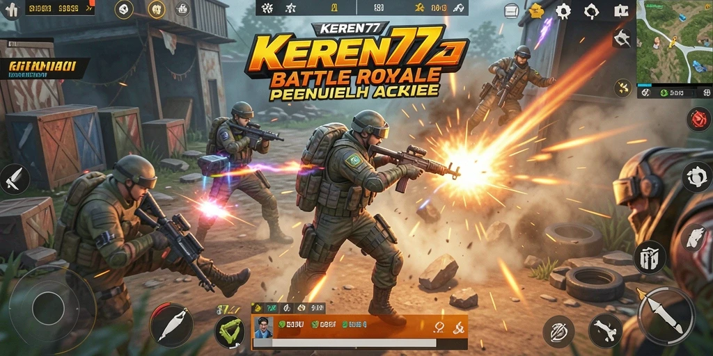 Screenshot gameplay KEREN77 menunjukkan aksi Battle Royale yang mendebarkan.