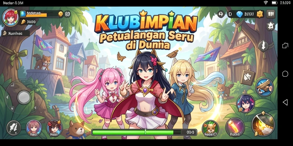 Screenshot KLUBIMPIAN menampilkan aksi gameplay yang penuh warna dan karakter anime yang mengesankan.