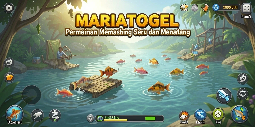 Gameplay seru MARIATOGEL dengan berbagai jenis ikan menangkap.