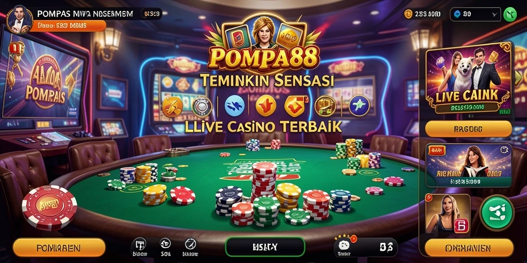 Screenshot menunjukkan dealer langsung dan suasana kasino yang nyata.
