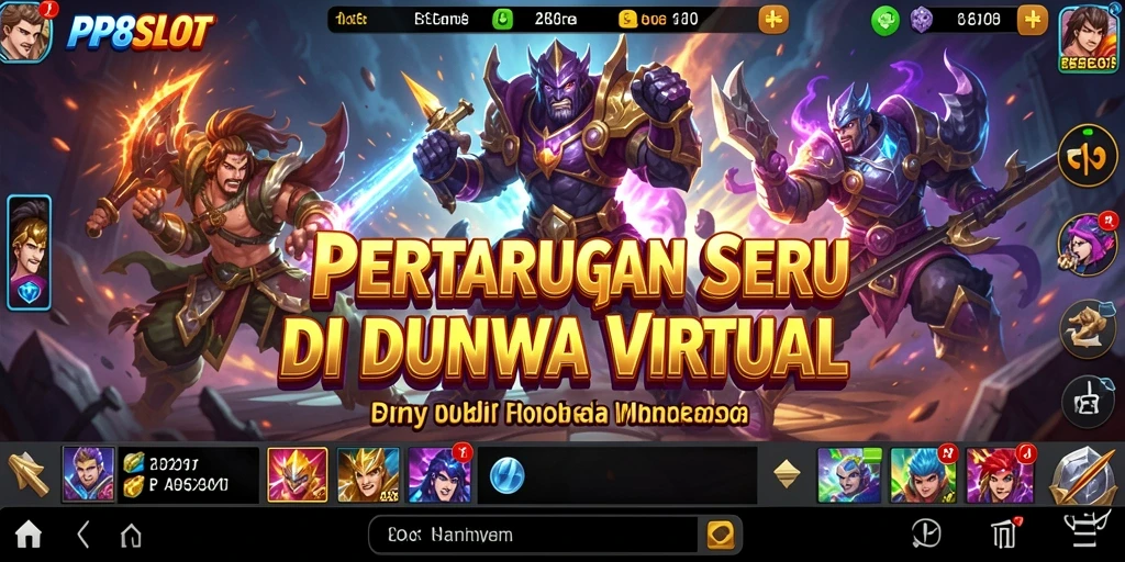 Tampilan pertarungan epik dalam PP8SLOT dengan karakter yang terampil.