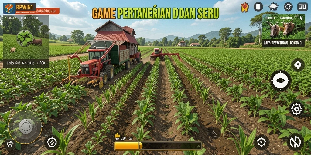 Tampilan menarik dari gameplay RPWIN1 saat mengelola pertanian.