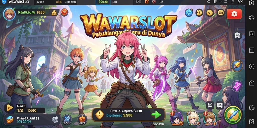 Screenshot utama WAWARSLOT menampilkan gameplay seru dengan karakter anime.